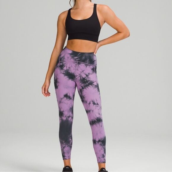 LULULEMON Purple Tie Dye Power Thru 25" High-Rise Leggings size 4 💜🖤 - Picture 1 of 9